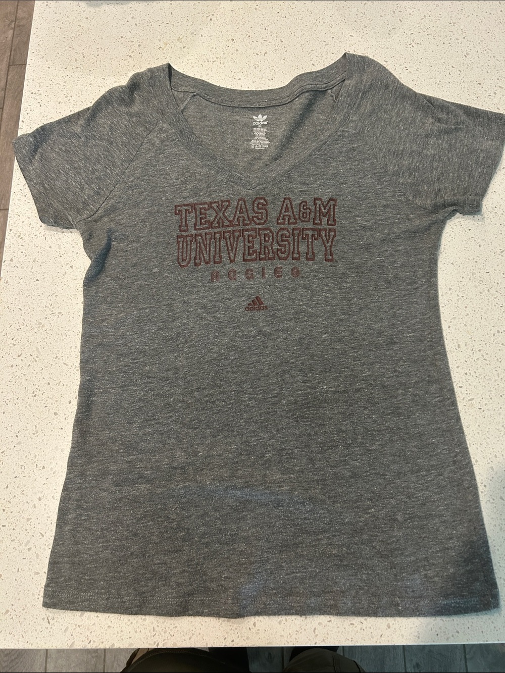 adidas Women's Gray V‑Neck Texas A&M University Tee with Maroon Print